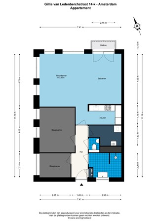 Floorplan - Gillis van Ledenberchstraat 14K, 1052 VG Amsterdam